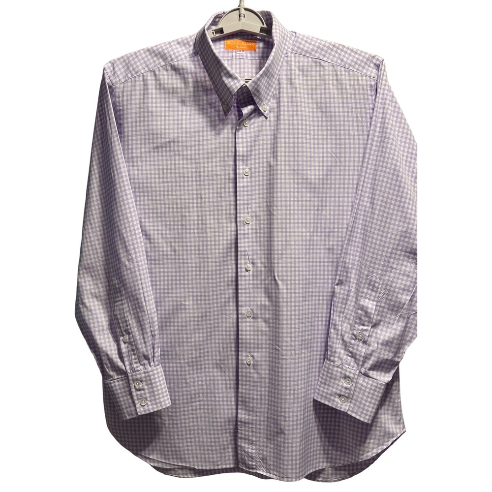 Marc Allen Button Down Men 15.5 Lavender Gingham Excellent Tailored Fine Cotton